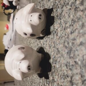 Ceramic Pig Figurines - White and Black Salt And Pepper Shakers